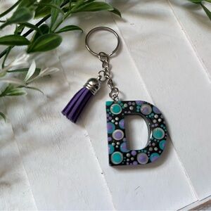 New Letter D Keychain with Purple Tassel